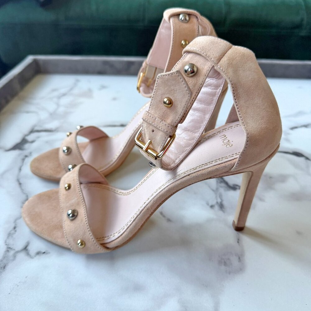 Maje Beige Suede Studded High Heel Sandals Size 38 - Picture 6 of 9